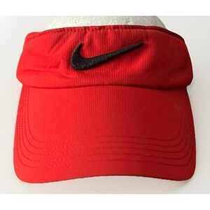 Nike Hat Cap Sun Visor  Strap Back Red White Dri FIt Performance Golf Adult